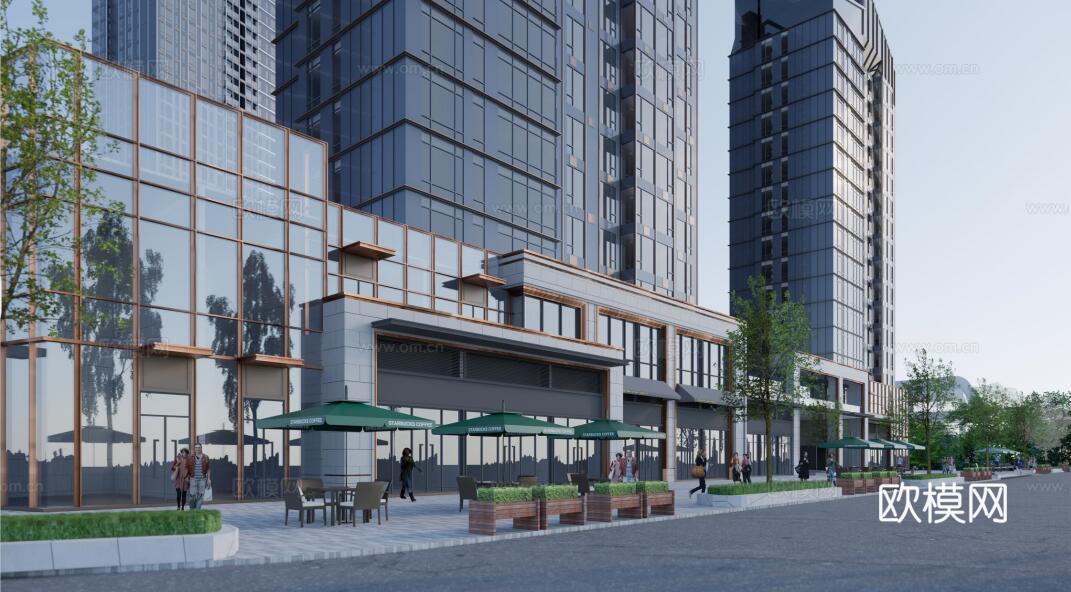 现代底商建筑外观su模型下载