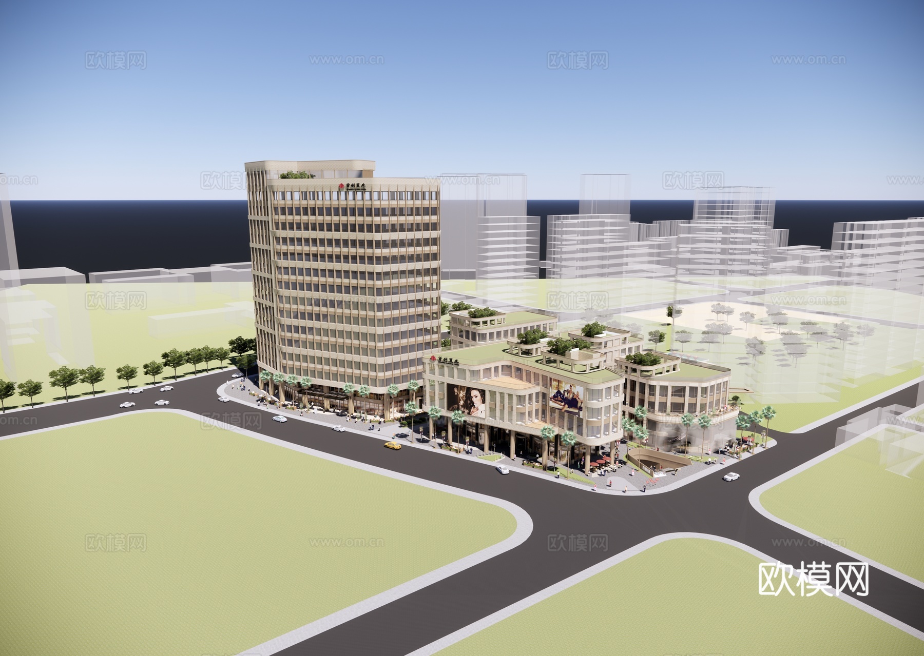 现代商业综合体建筑外观su模型下载