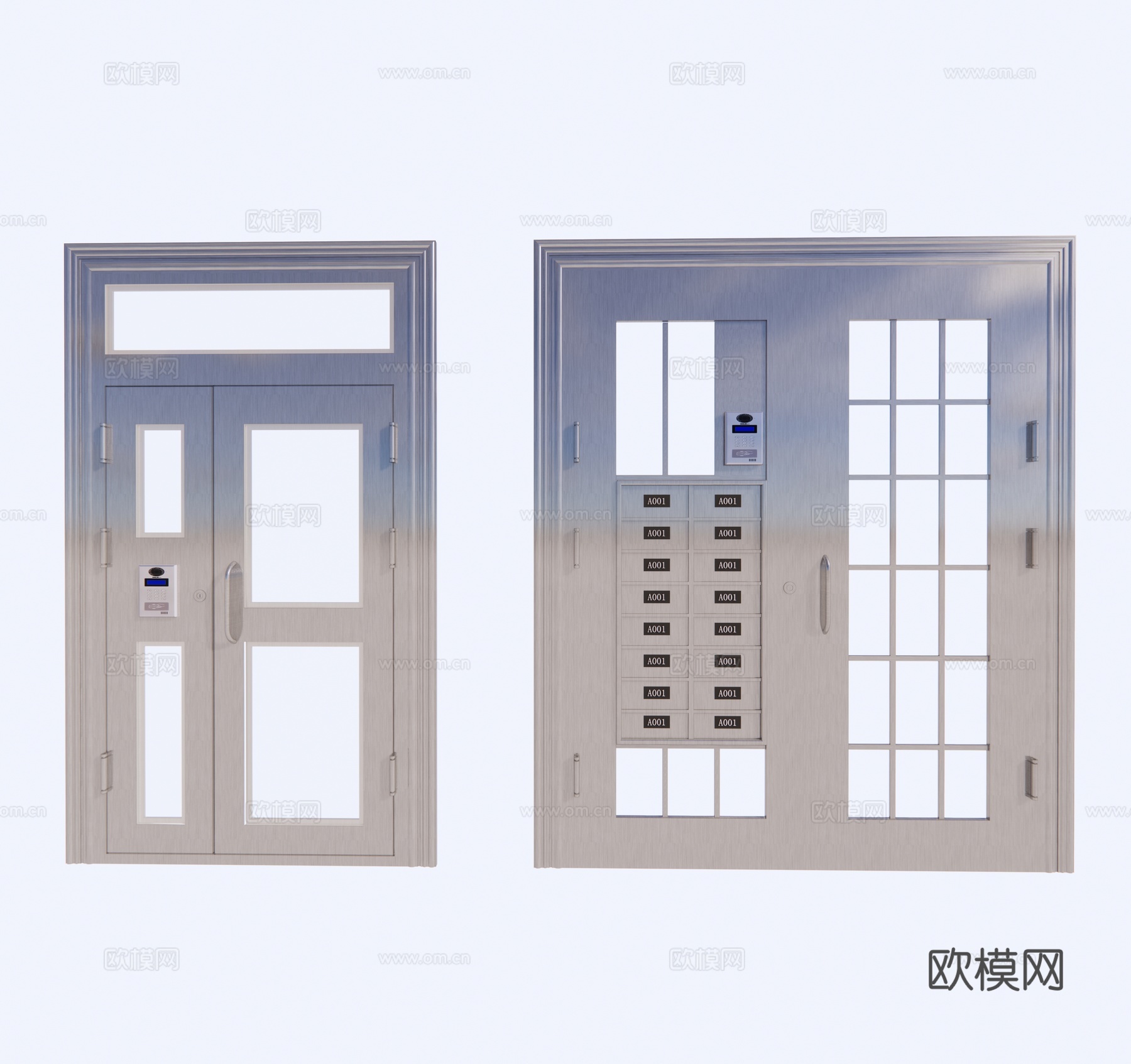 现代子母门单元门房门su模型下载