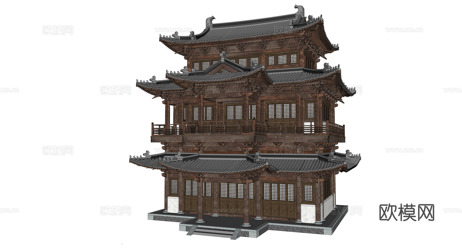 中式古建木楼阁楼su模型下载