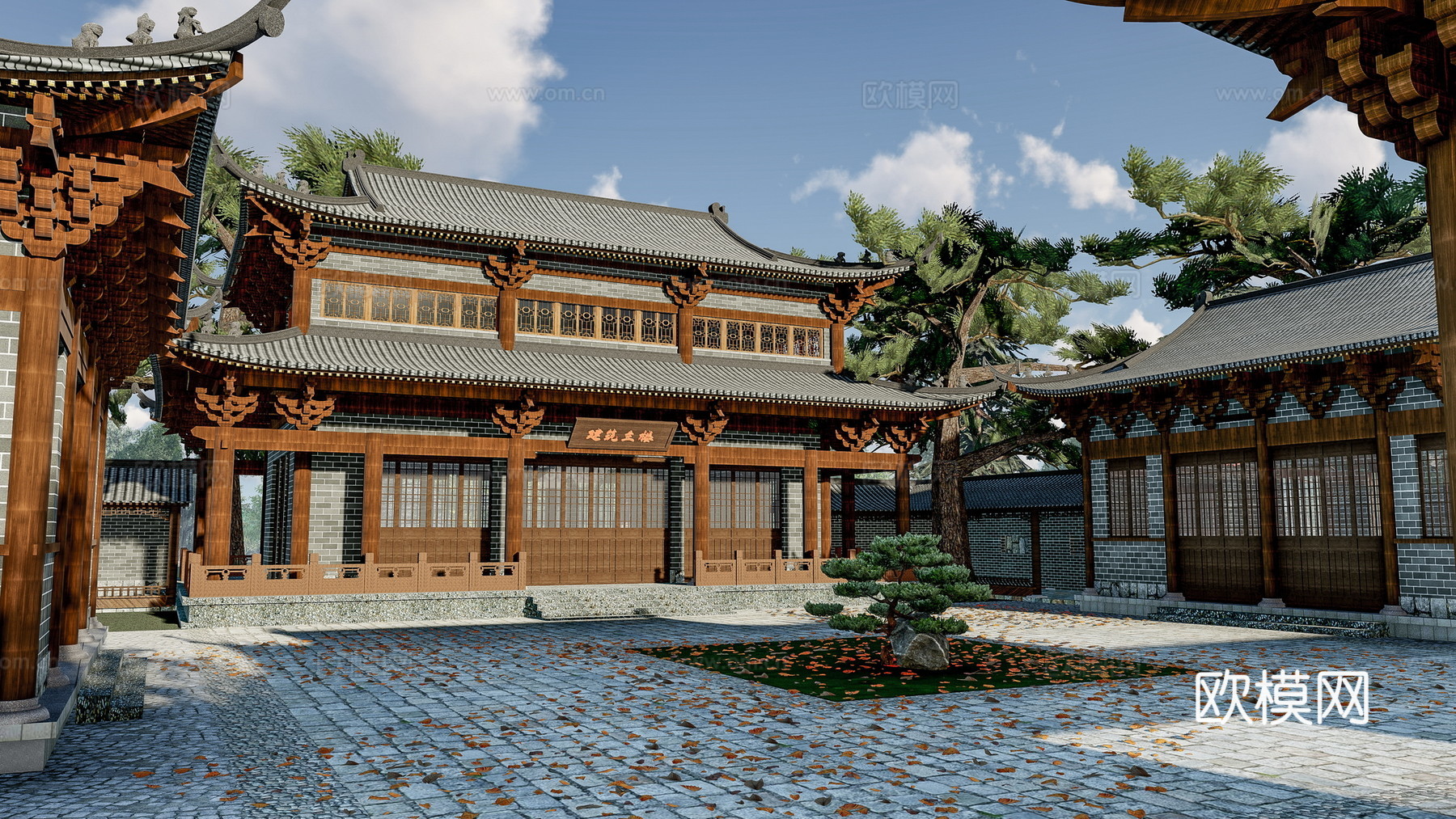 中式古建院落su模型下载