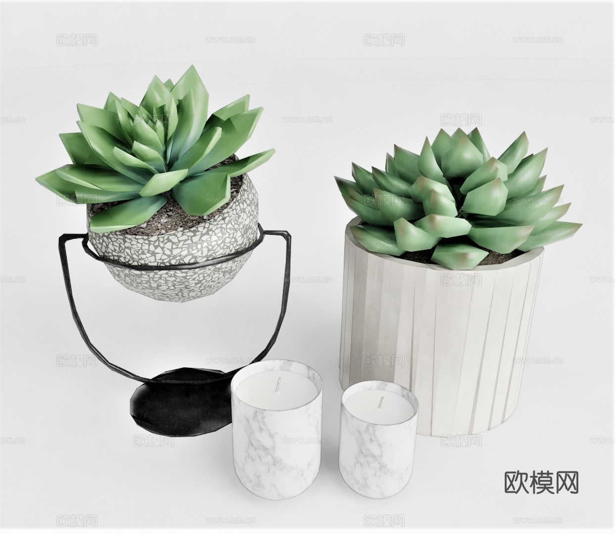 现代多肉植物盆栽su模型下载