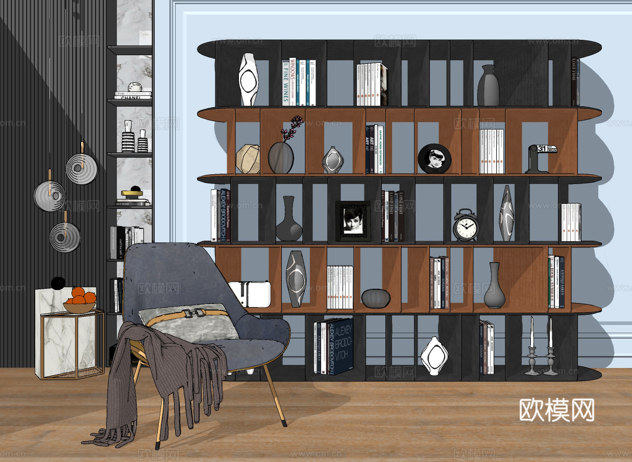 现代创意书柜su模型下载