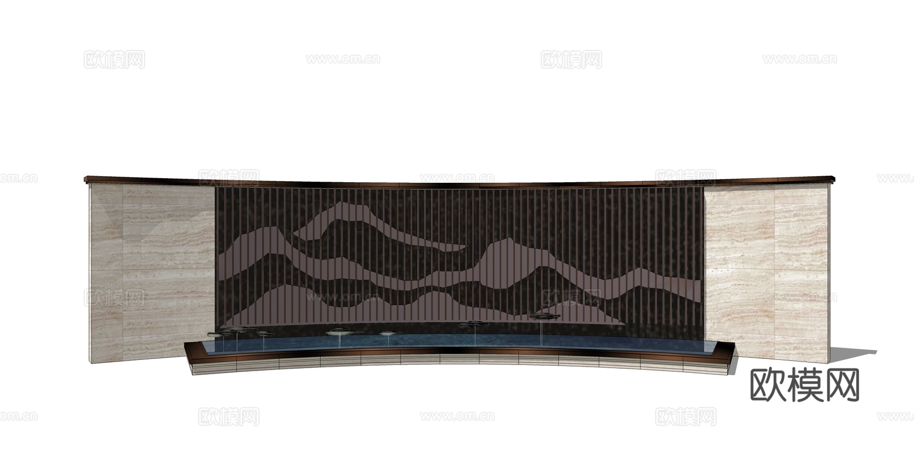 新中式弧形景墙su模型下载