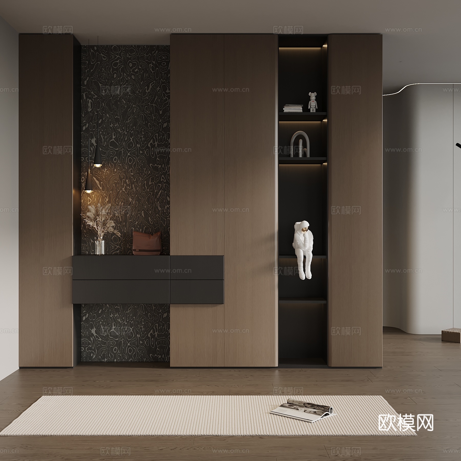 意式极简玄关柜 入户鞋柜 玄关背景3d模型