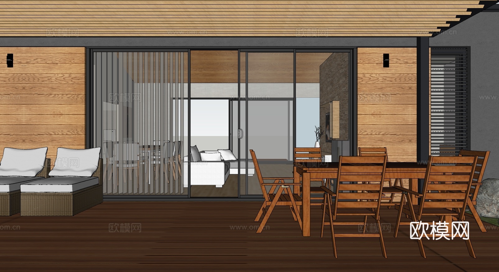 现代木屋建筑外观su模型下载