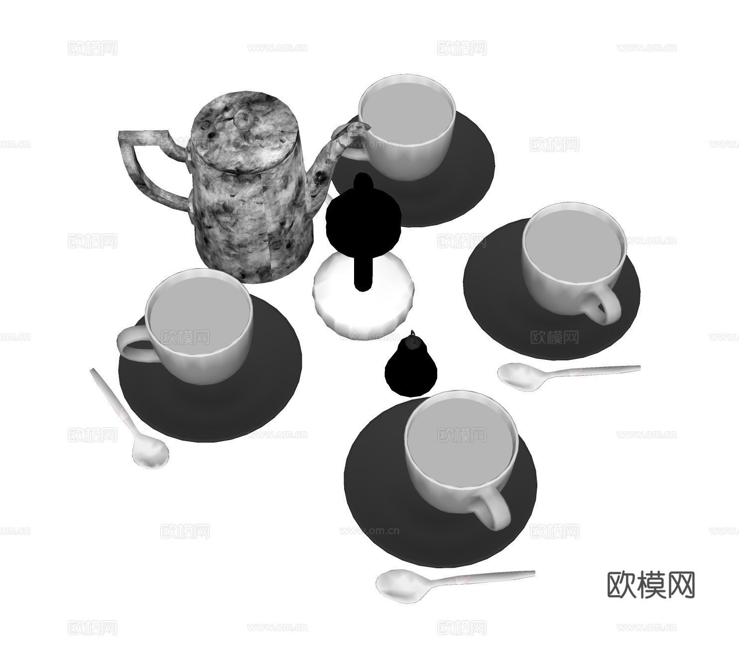 现代茶壶茶杯茶具su模型下载