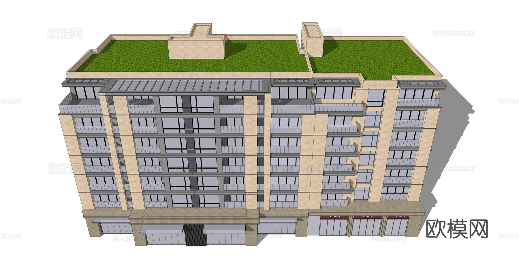 现代商住楼建筑外观su模型下载
