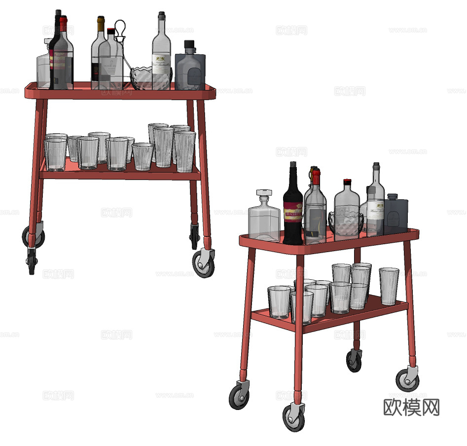 现代酒水小推车su模型下载
