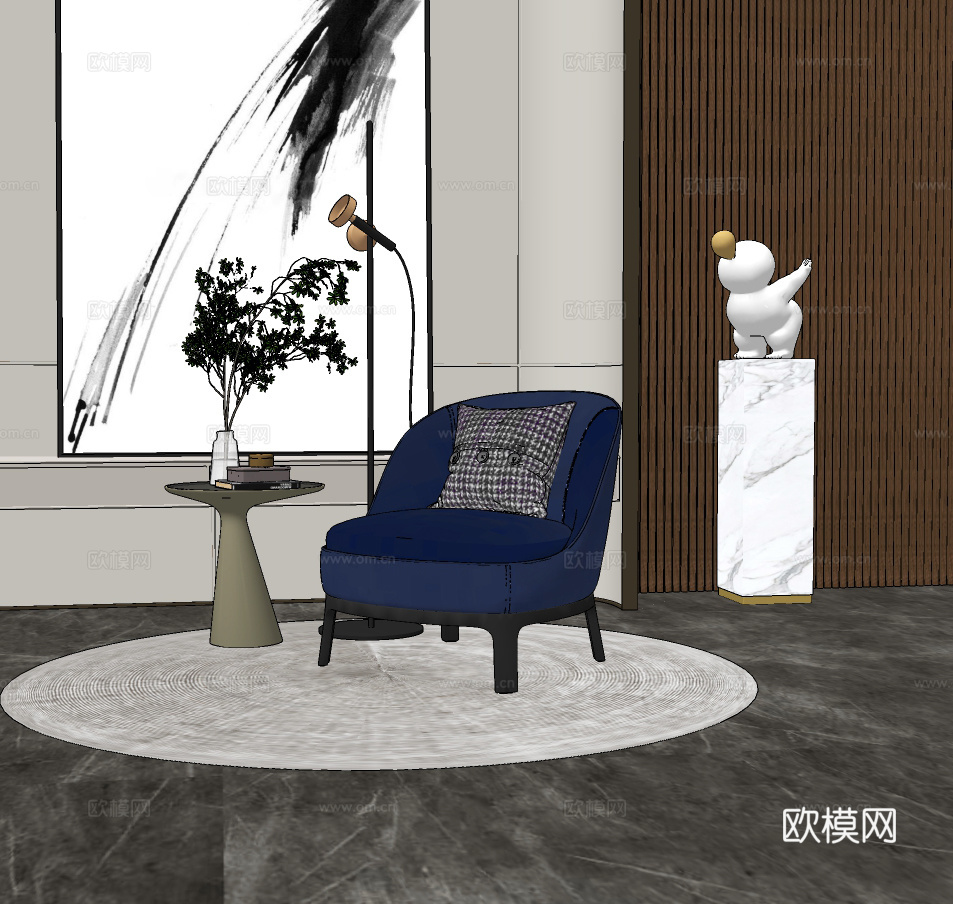 现代布艺休闲椅su模型下载