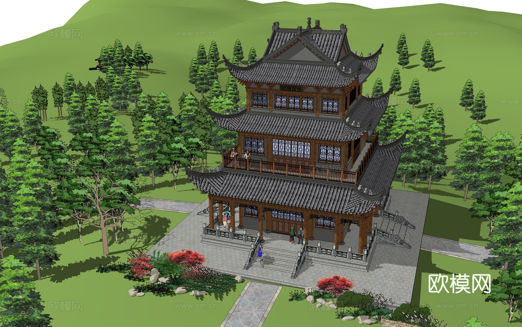 新中式古建阁楼su模型下载