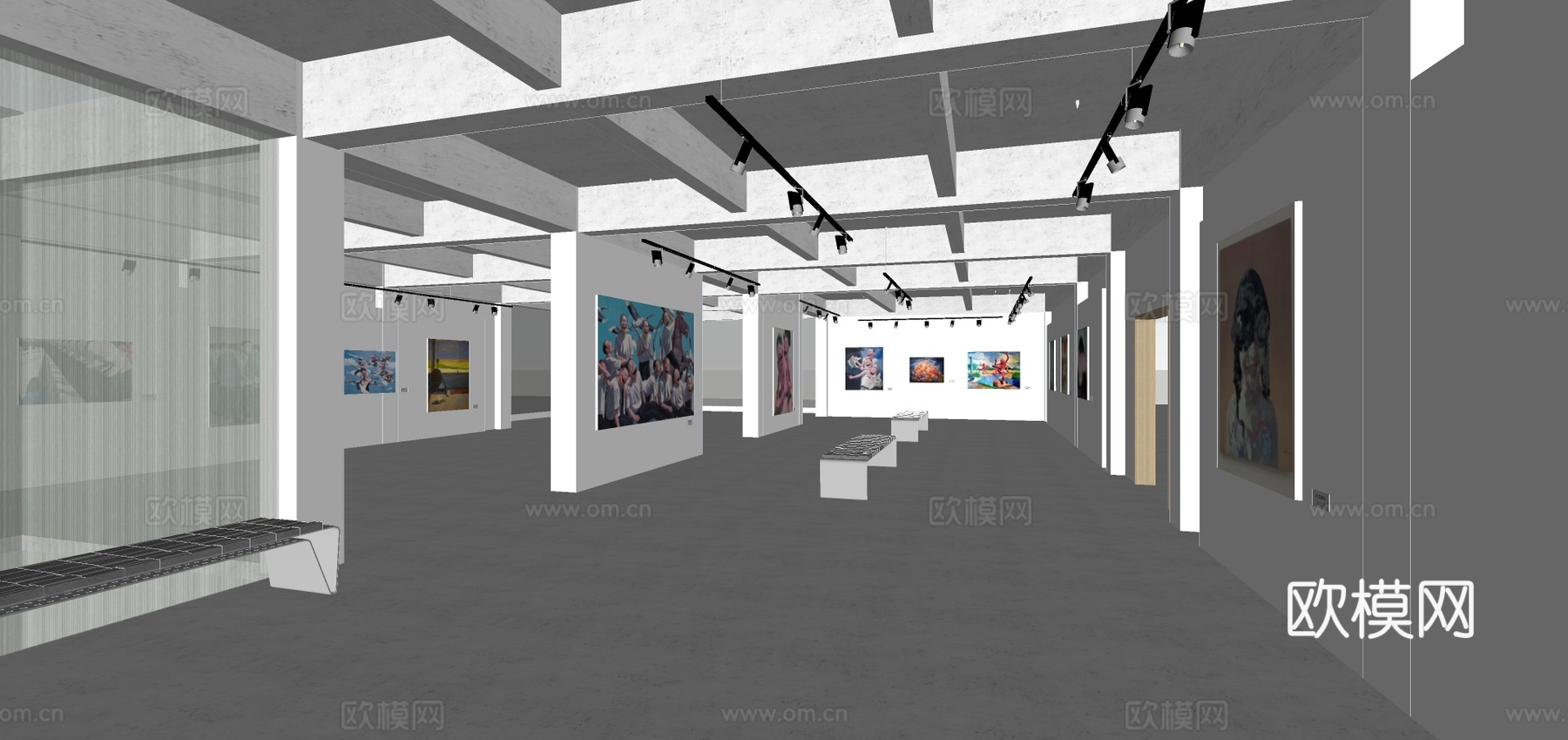现代画廊美术馆su模型下载