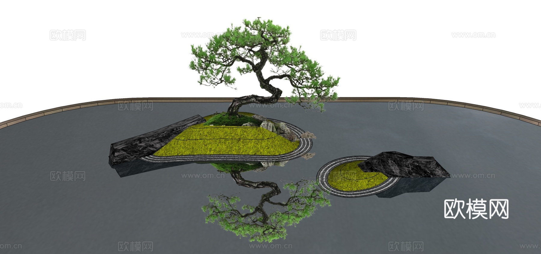 新中式景观松树su模型下载