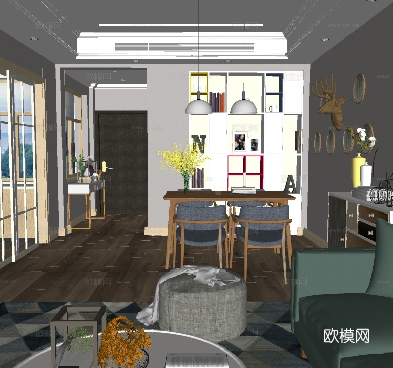 北欧餐厅su模型下载