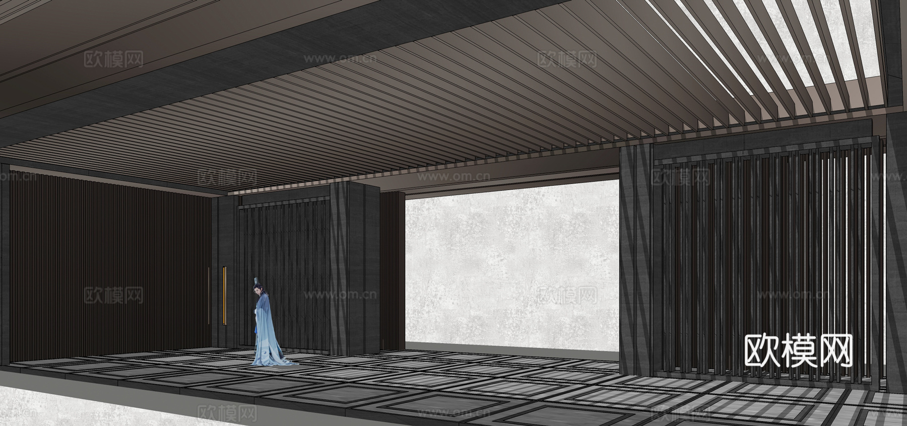 新中式廊架凉亭su模型下载