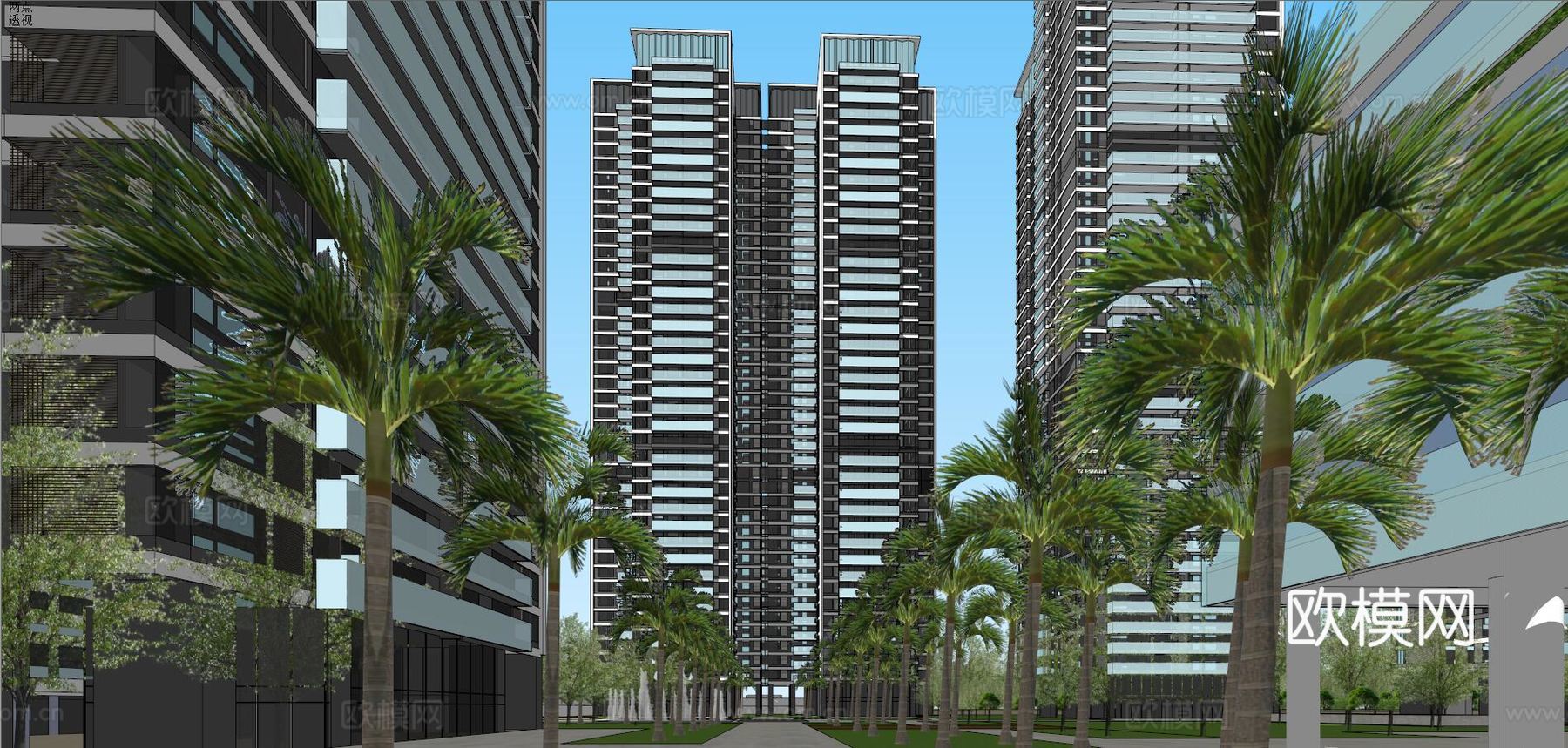 现代高层住宅小区外观su模型下载