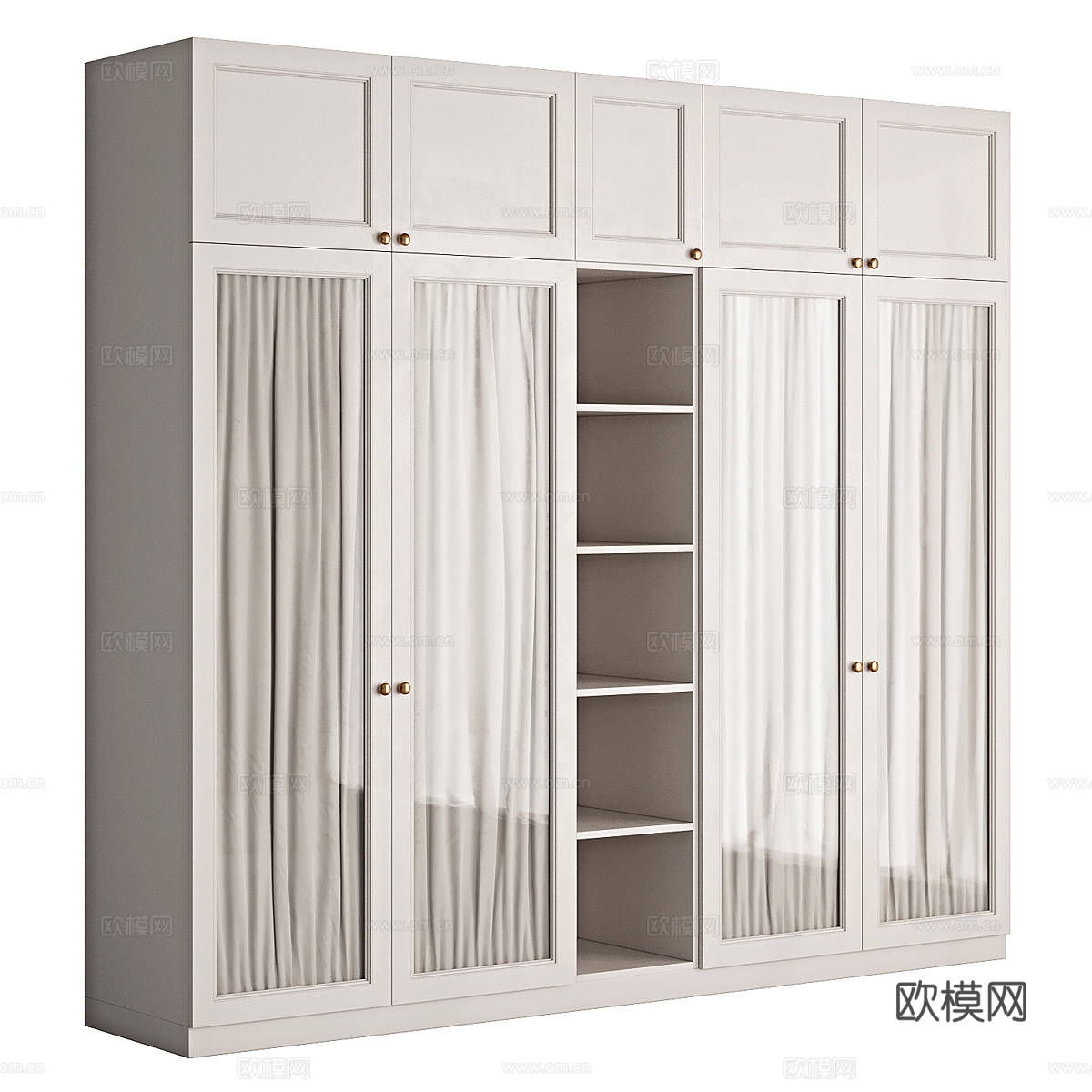 现代奶油风玻璃门衣柜3d模型