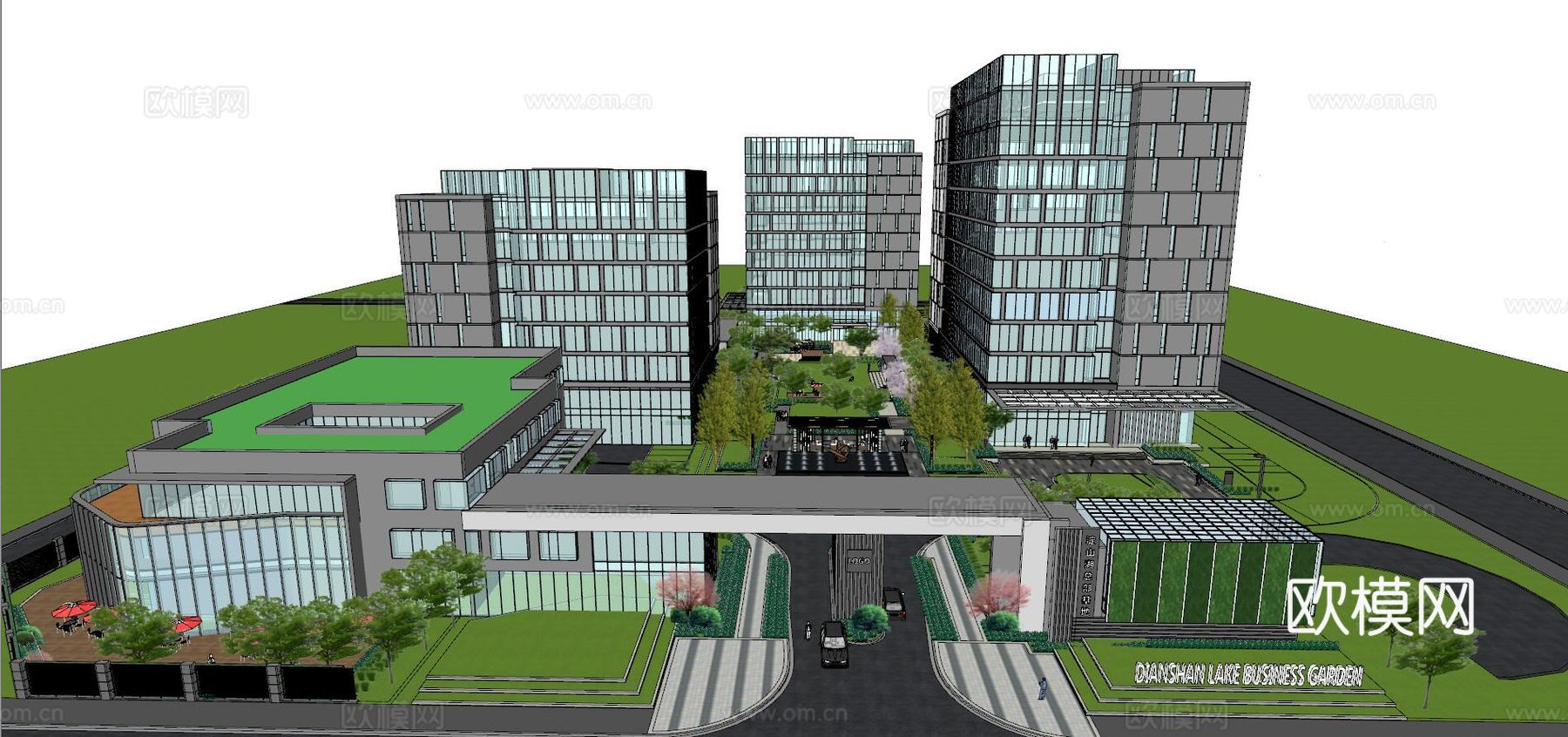 现代工业园建筑外观su模型下载