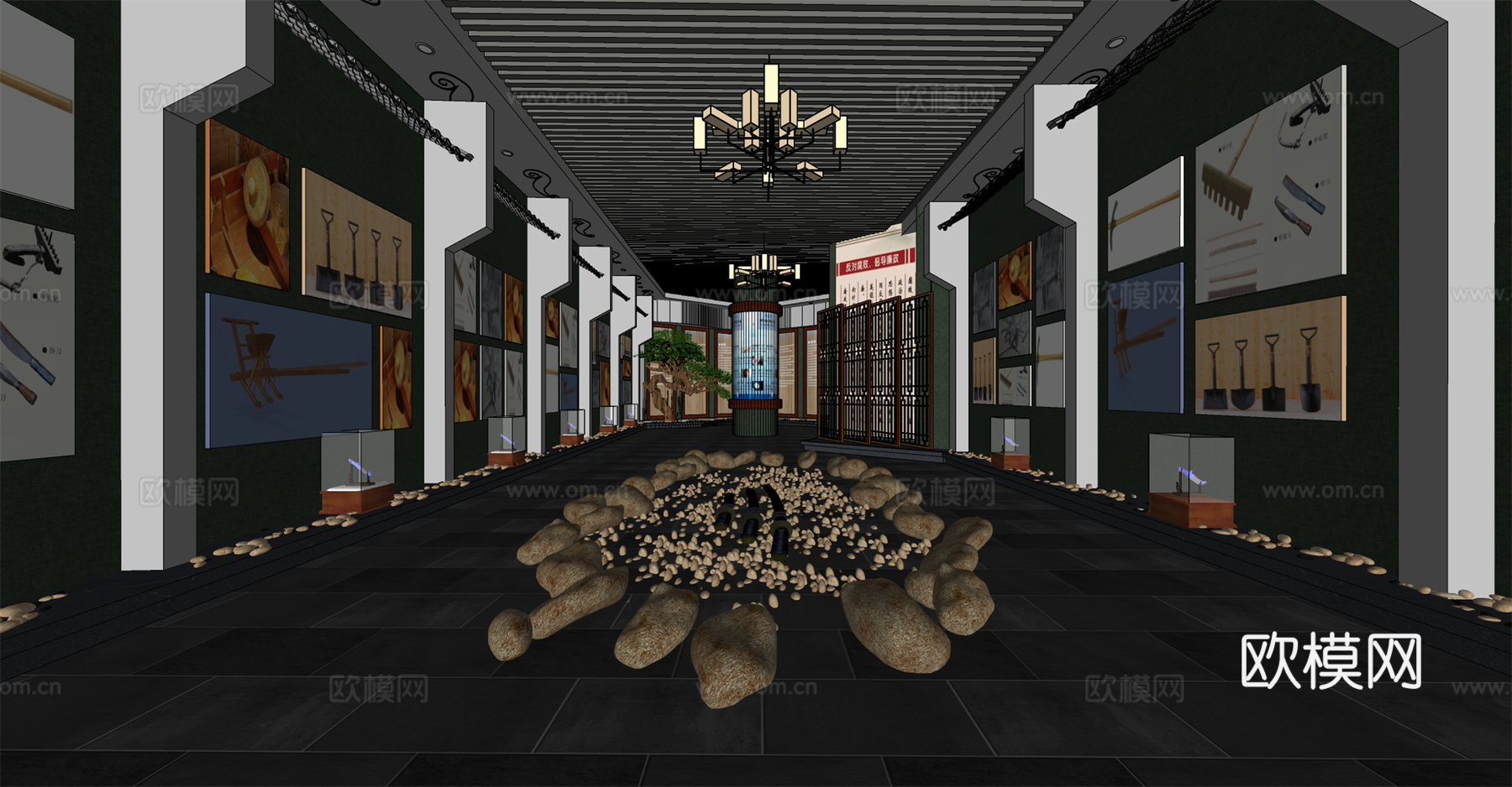 新中式展厅su模型下载