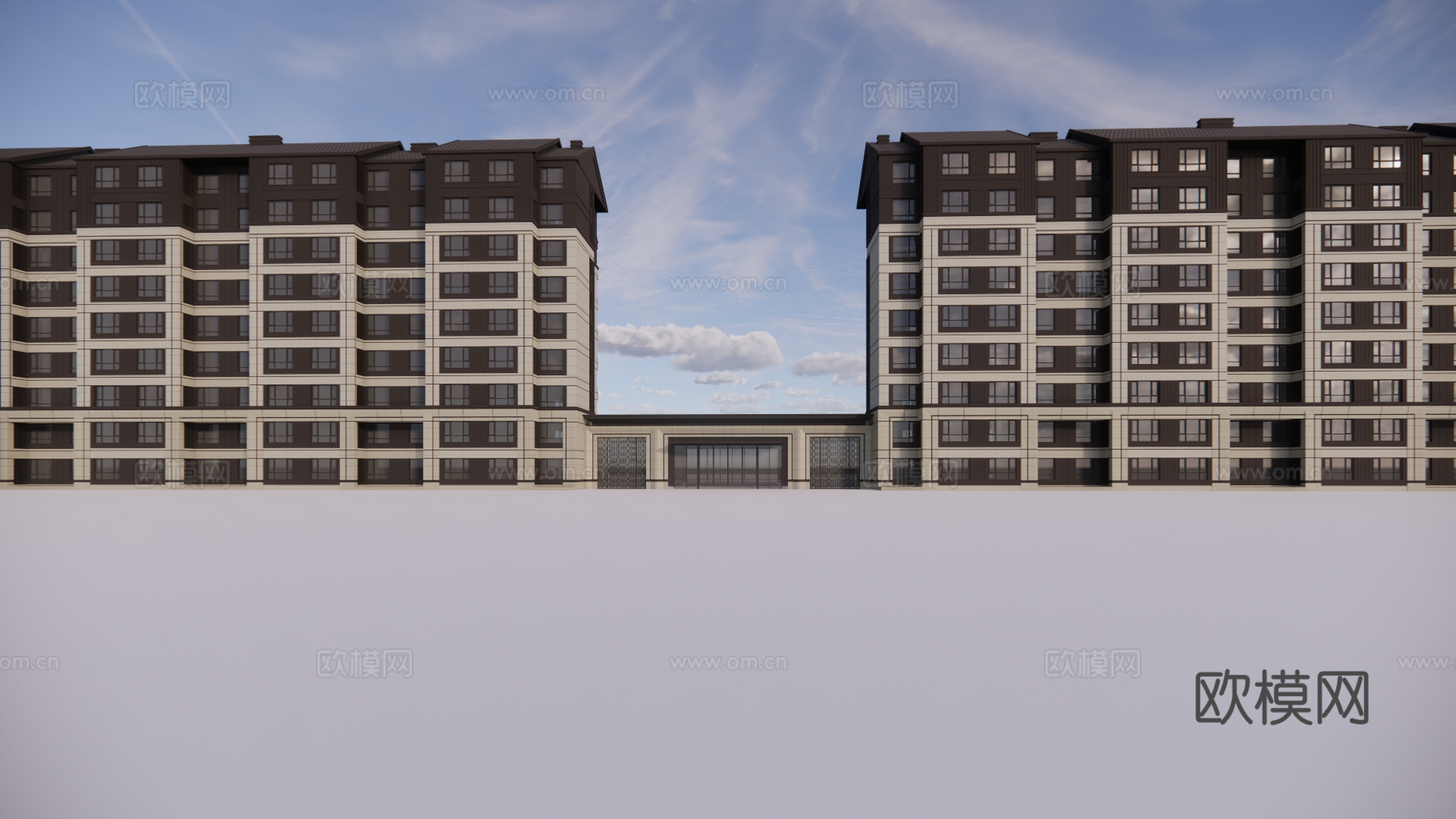 现代住宅楼建筑外观su模型下载