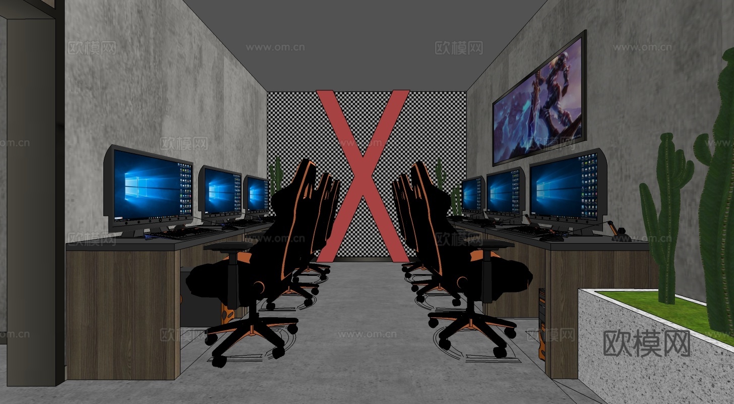 现代网咖su模型下载