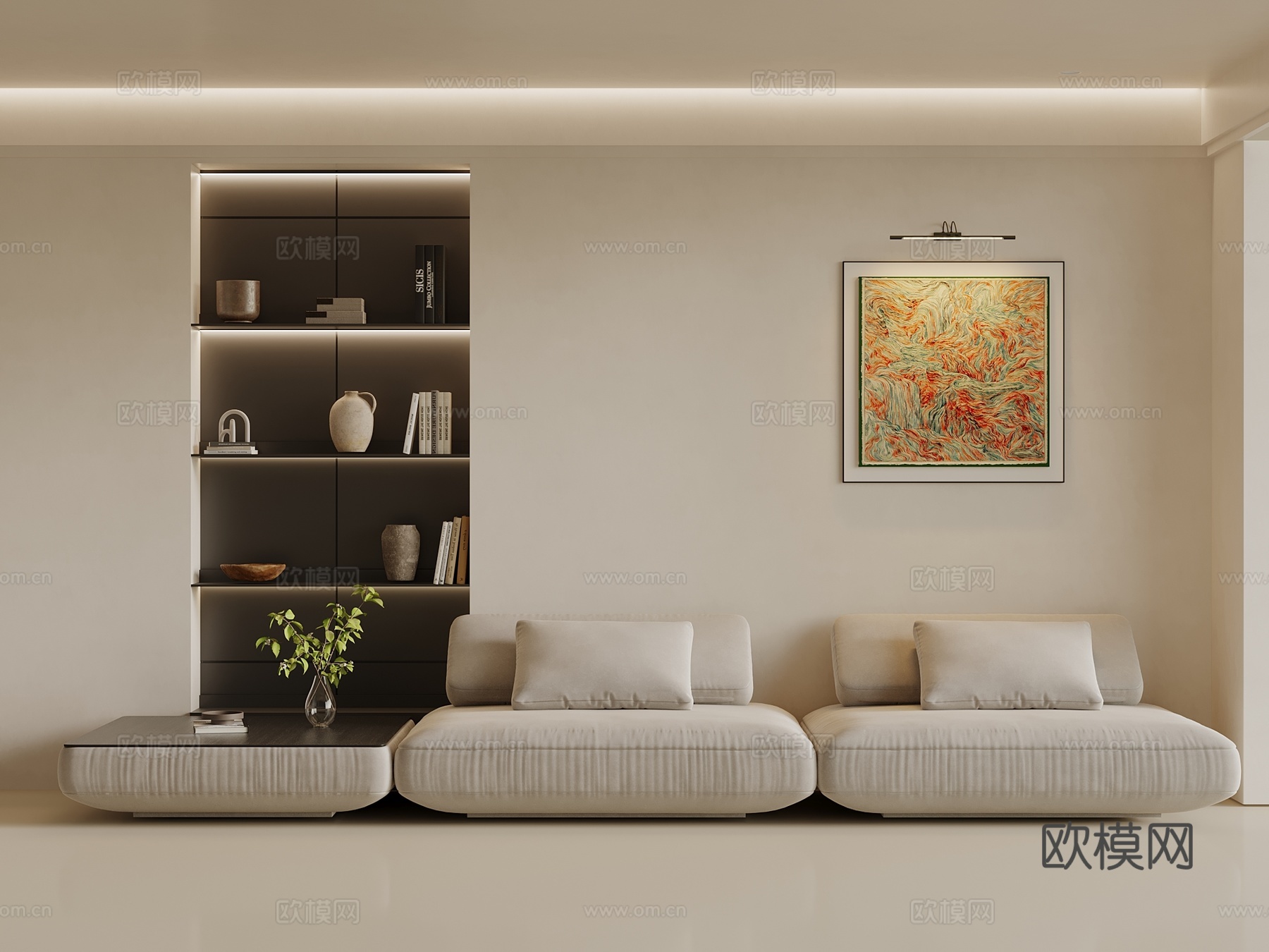 现代简约多人沙发 沙发背景墙 装饰挂画3d模型
