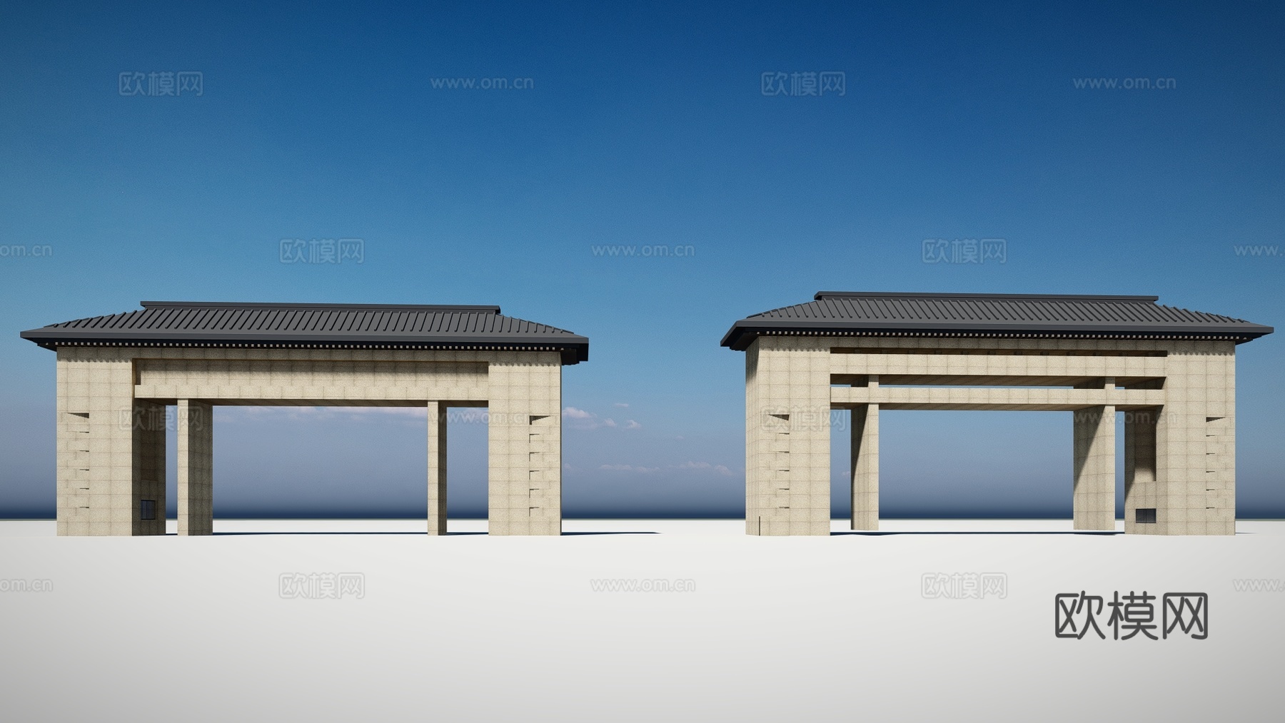 新中式大门入口su模型下载