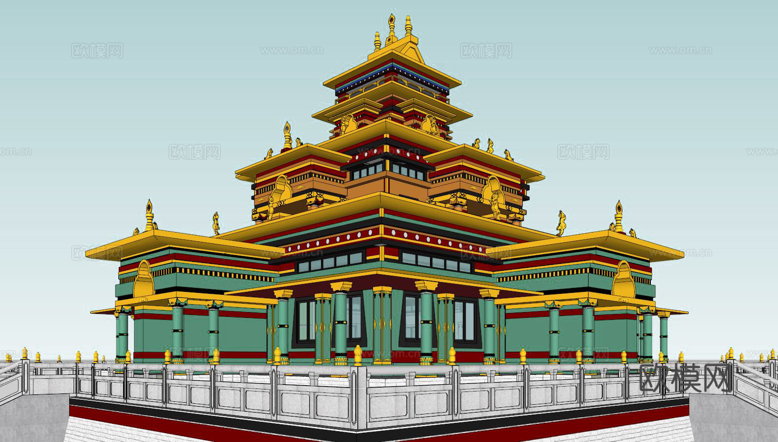新中式寺院金殿su模型下载