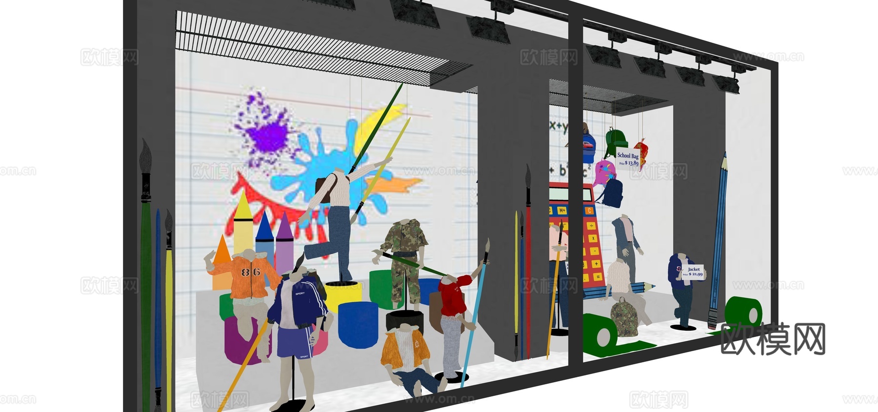 现代服装店橱窗su模型下载