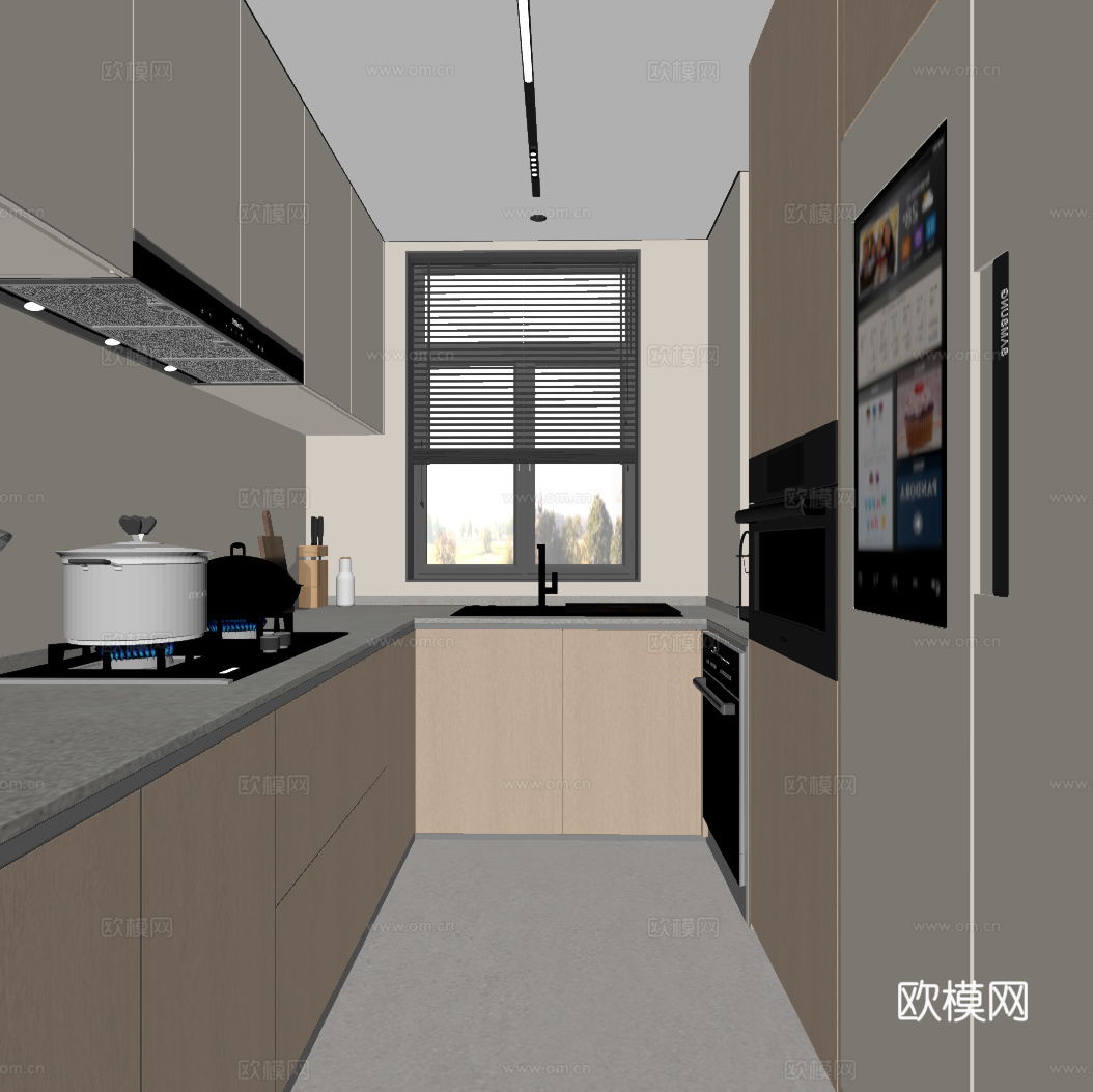 现代厨房 冰箱 抽油烟机 洗碗机su模型