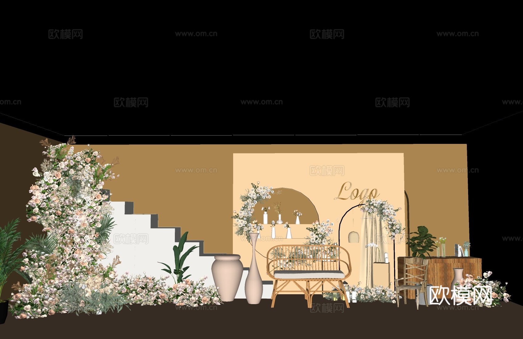 现代婚礼会场su模型下载
