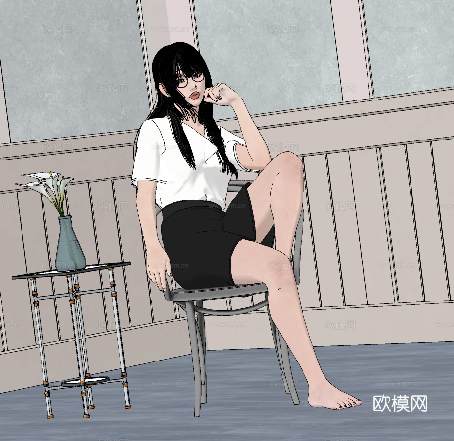 现代制服女性人物su模型下载