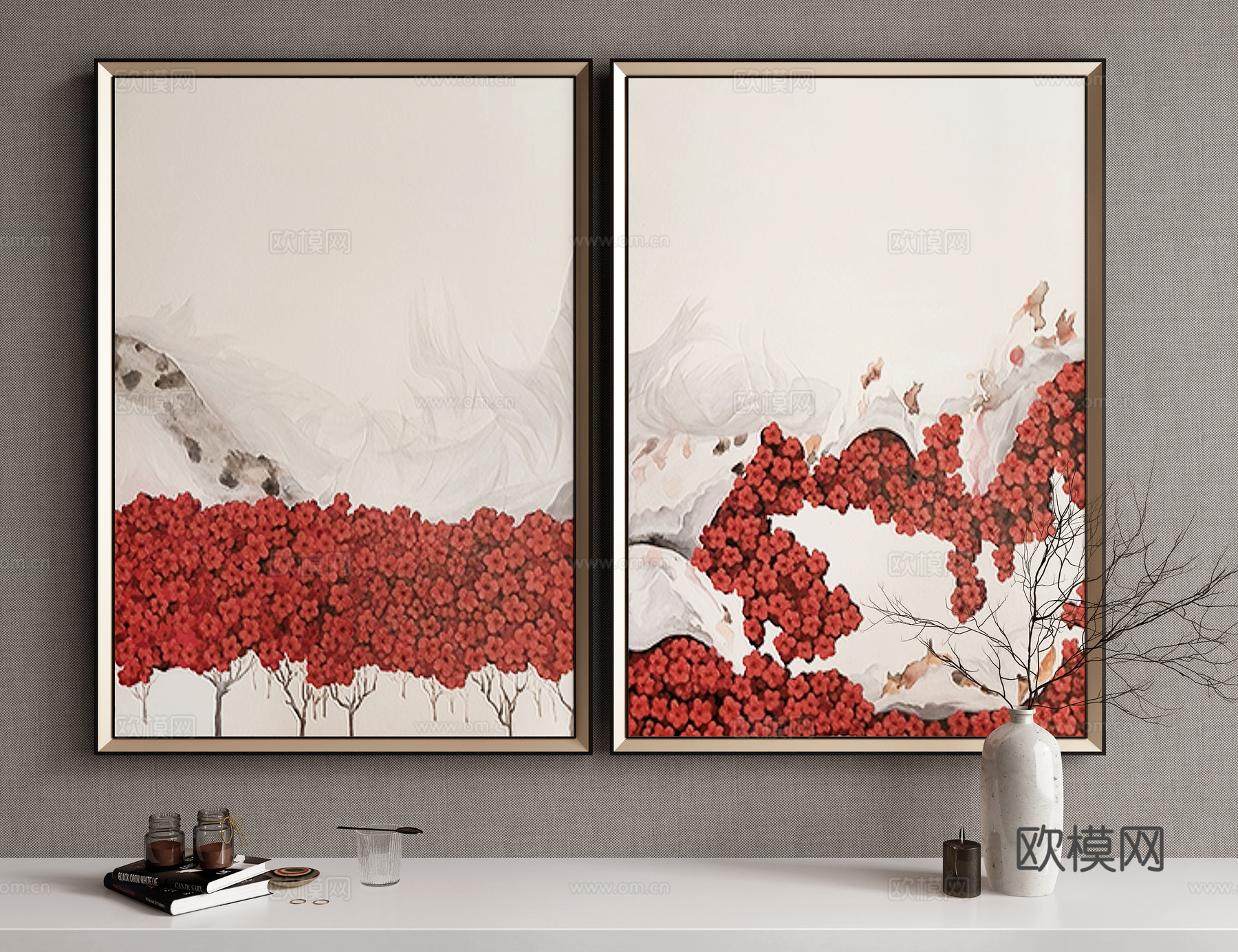 新中式梅花装饰画su模型下载