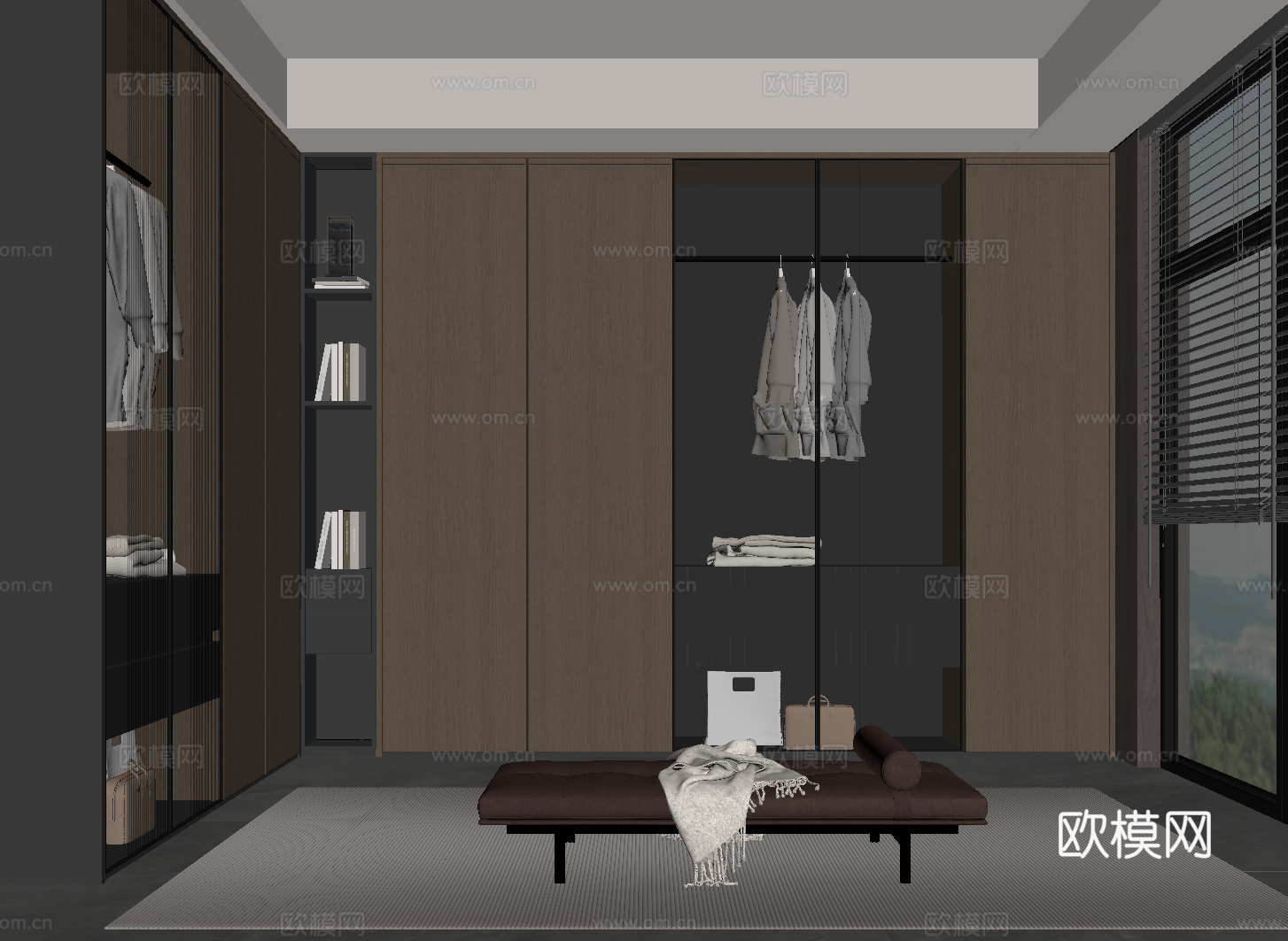 衣帽间 现代意式衣帽间 衣柜 衣服服饰 换鞋凳su模型