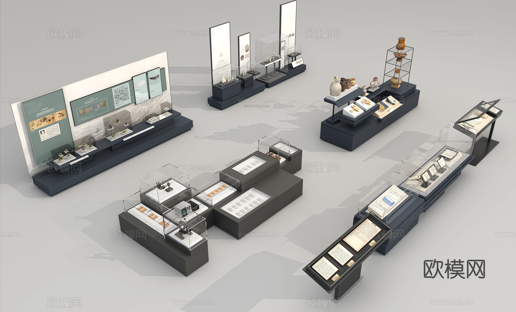 博物馆展台展柜新中式展架3d模型