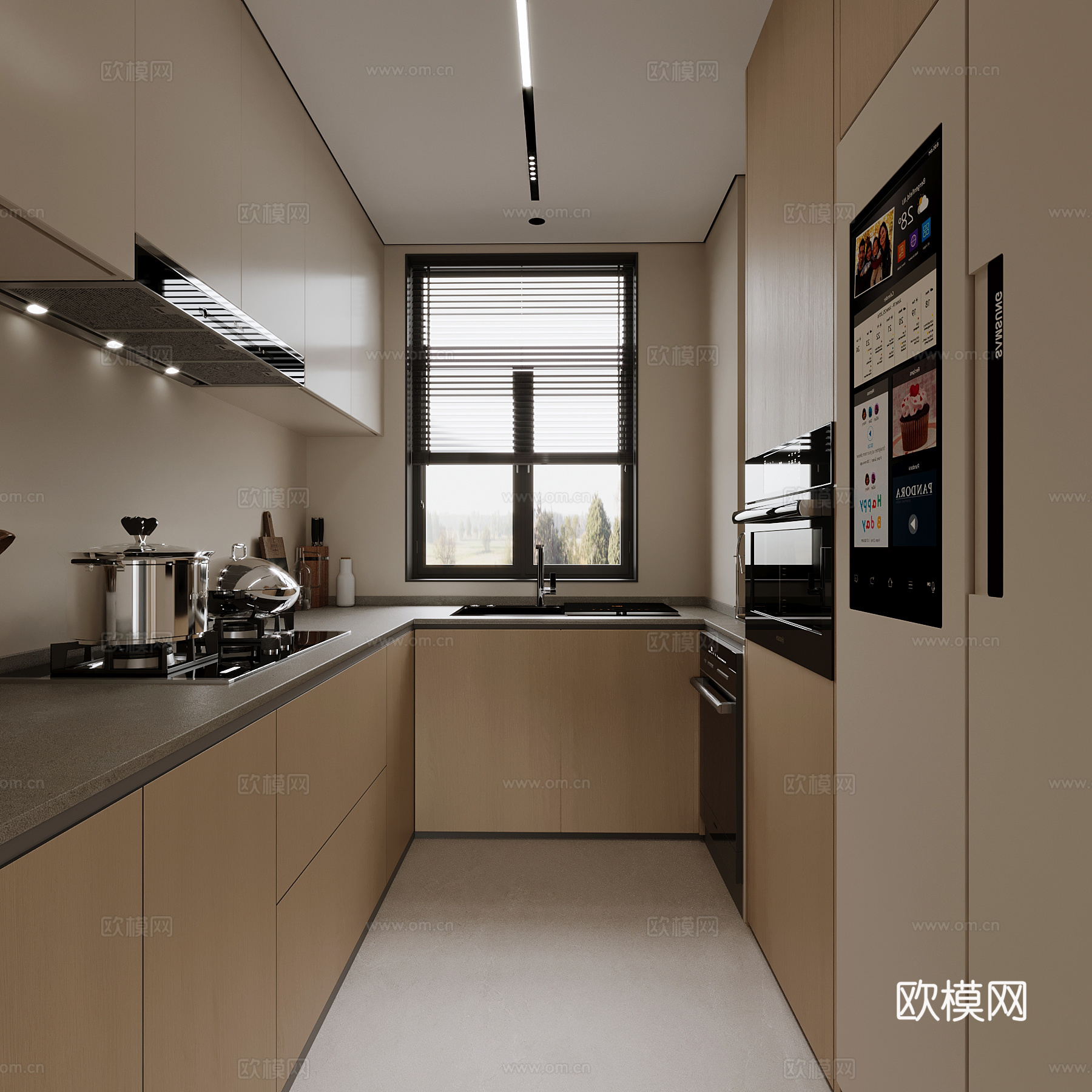 现代厨房 冰箱 抽油烟机 洗碗机3d模型