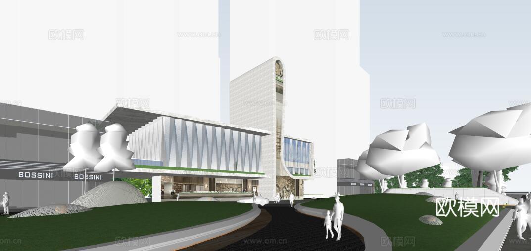 现代售楼处建筑外观su模型下载