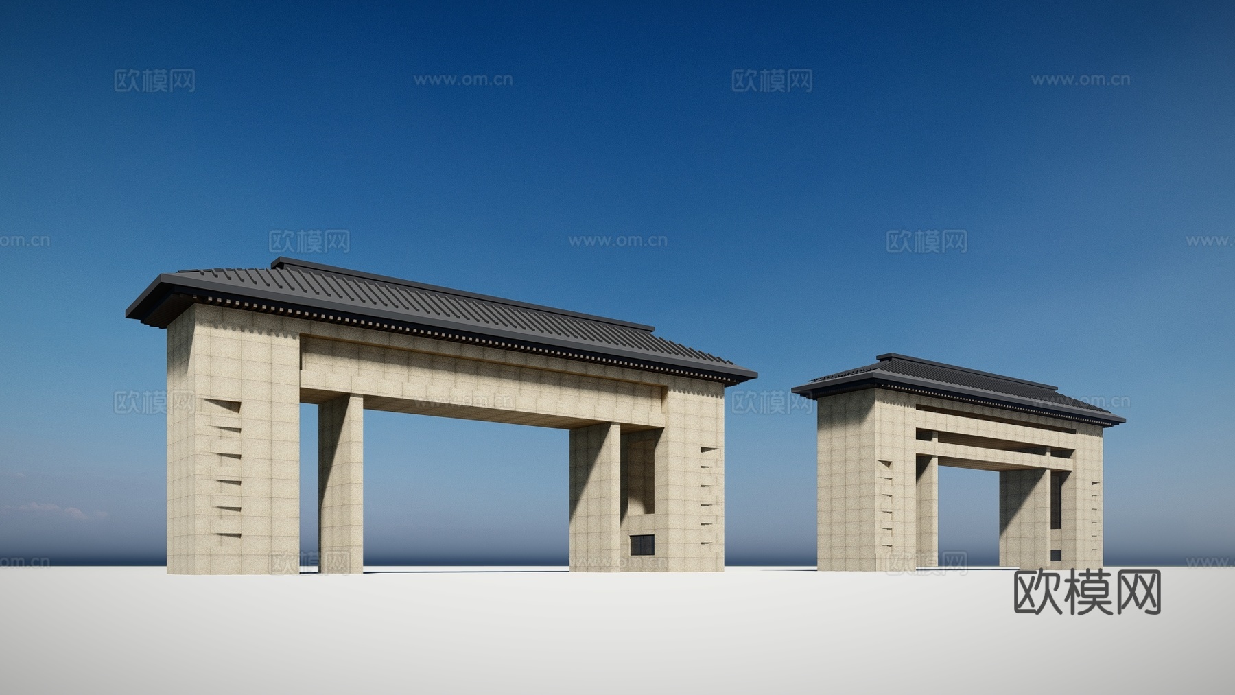 新中式大门入口su模型下载