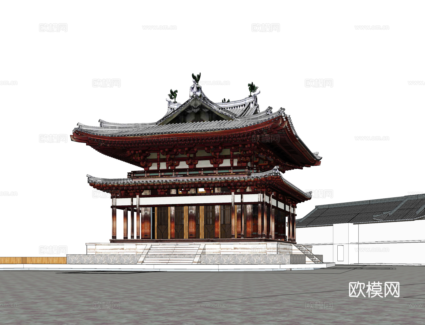 中式景区鸟瞰su模型下载
