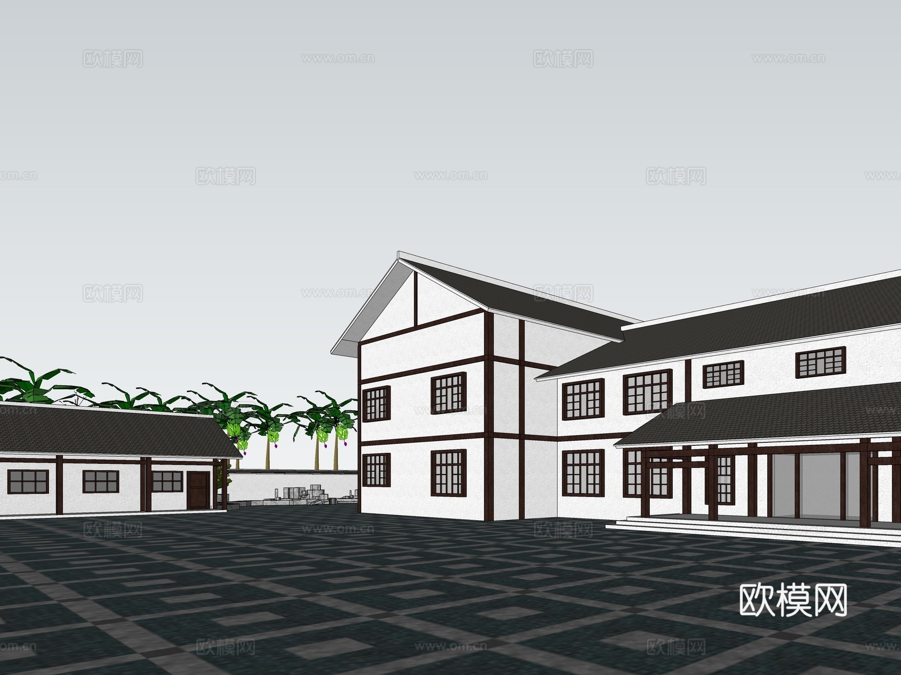 中式四合院鸟瞰su模型下载