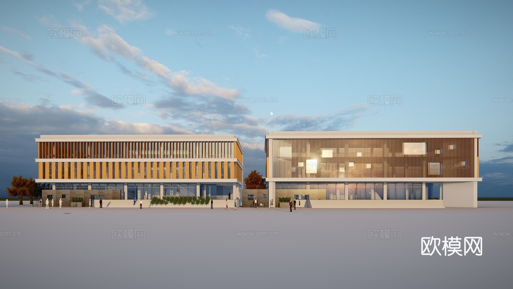 现代图书馆建筑外观su模型下载