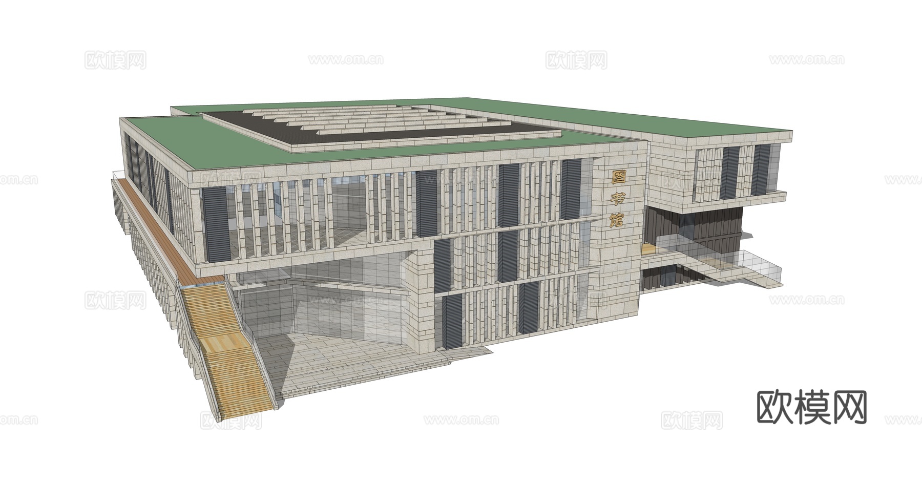 现代图书馆建筑外观su模型下载