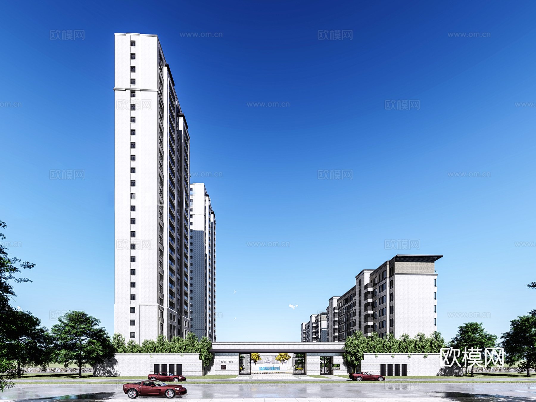 现代住宅小区外观su模型下载