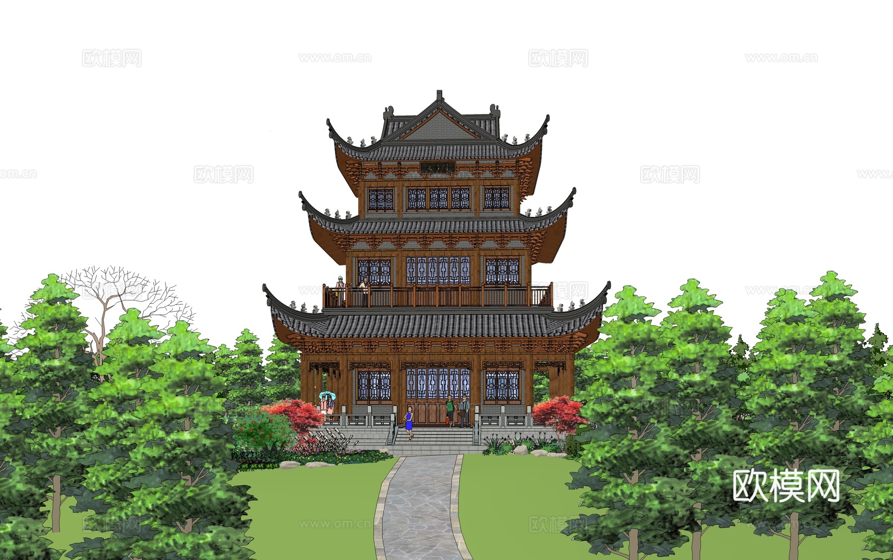 新中式古建阁楼su模型下载