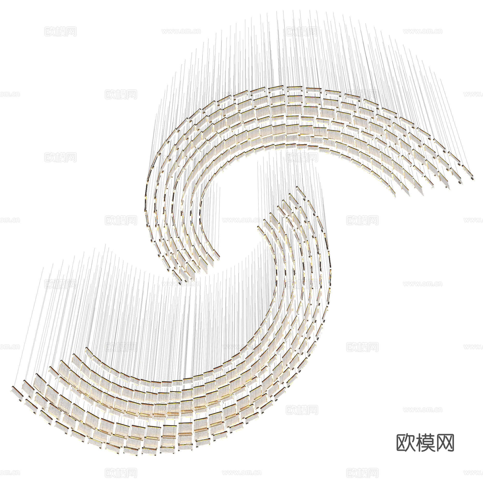 新中式轻奢金属玻璃装饰工艺吊灯3d模型