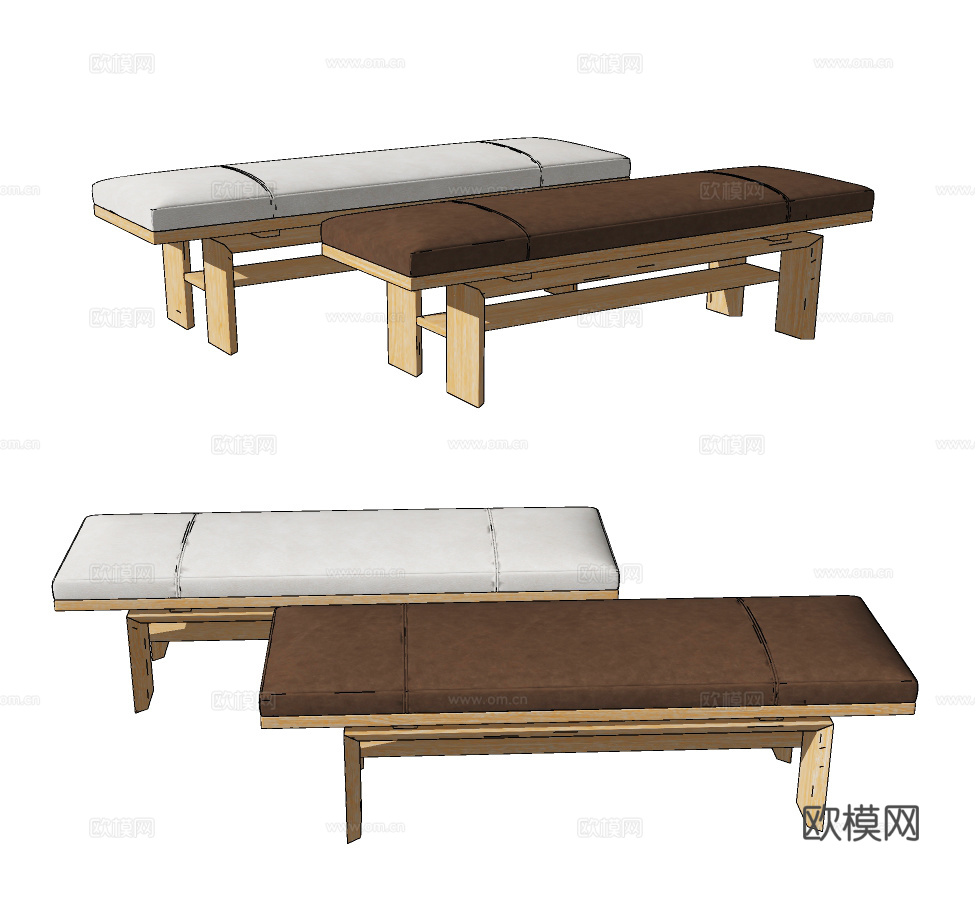 现代皮革脚踏床尾凳su模型下载