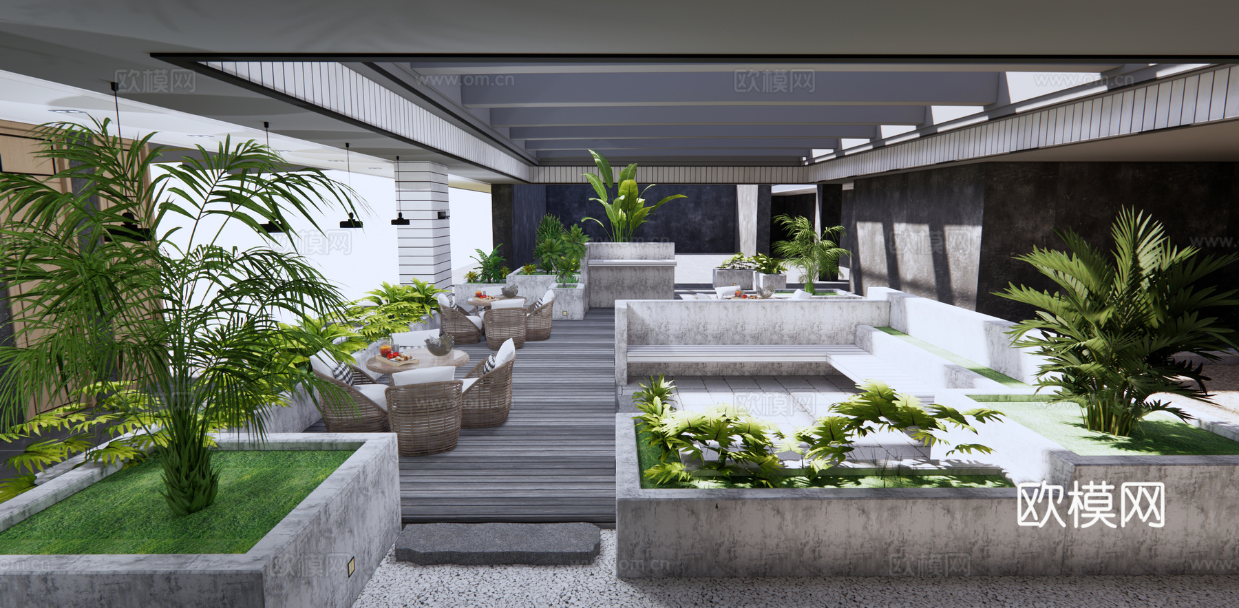 现代屋顶花园su模型下载