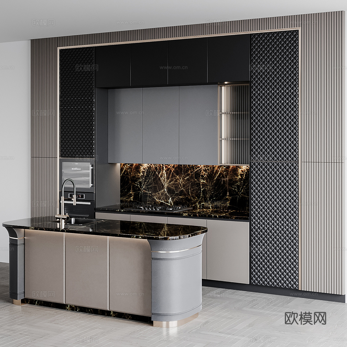 现代意式轻奢橱柜 岛台3d模型