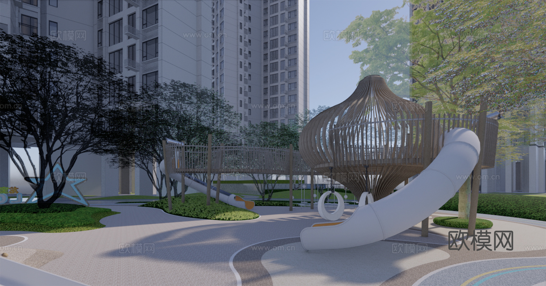现代住宅小区建筑外观su模型下载