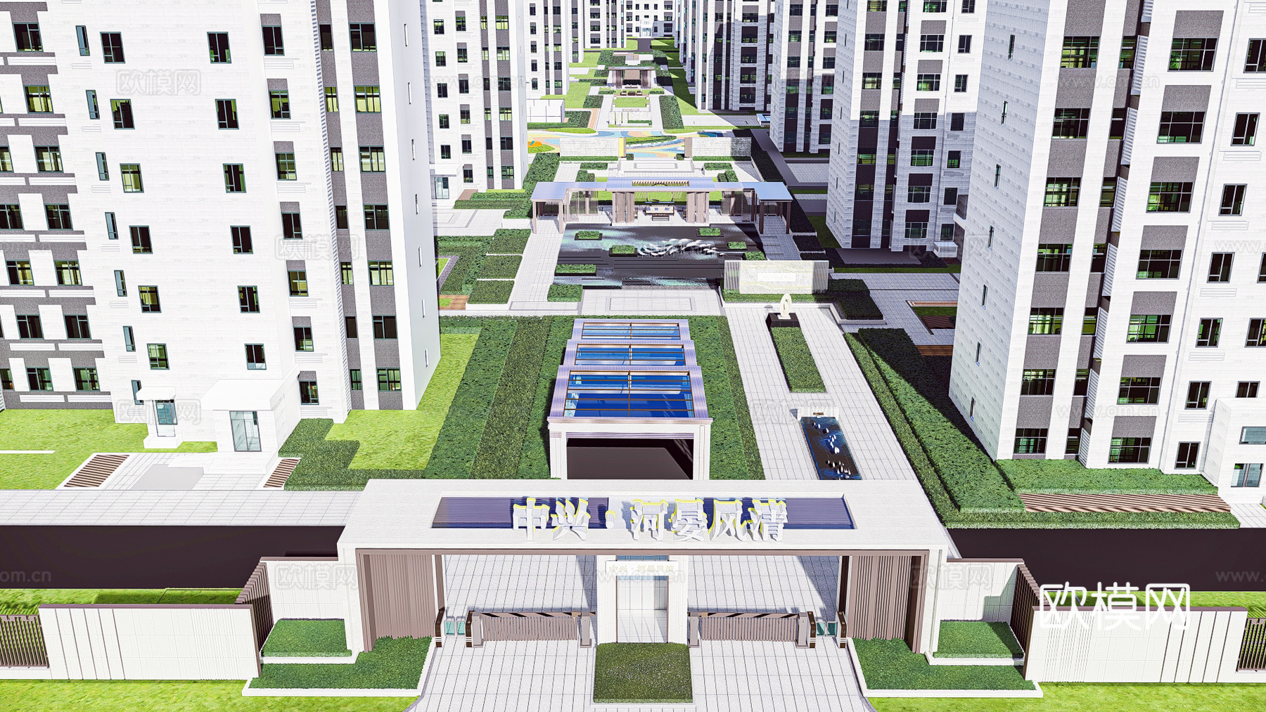 现代住宅小区建筑外观su模型下载